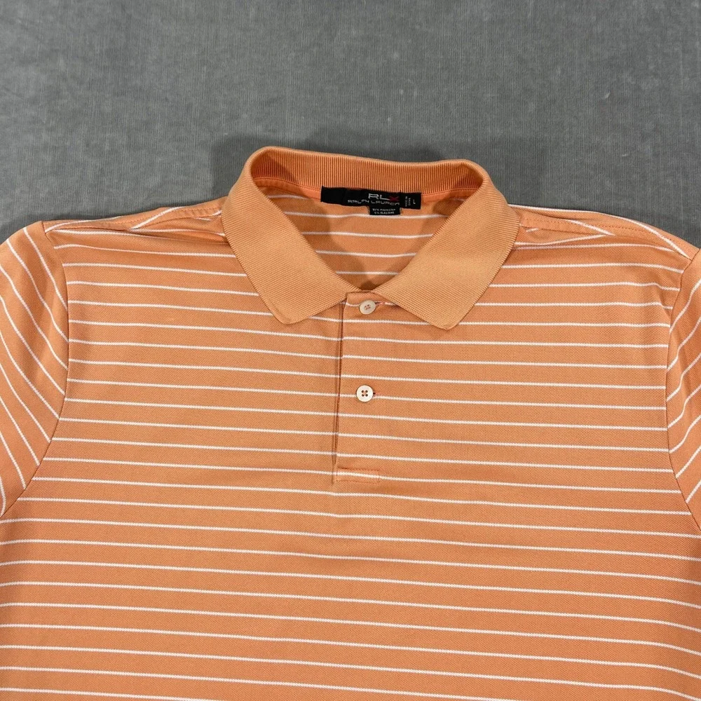 RLX Ralph‎ Lauren Men's Large Striped Orange Athletic Golf Polo Shirt